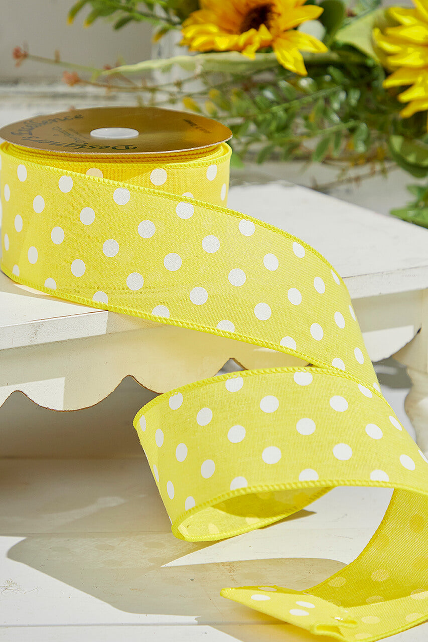 2.5" x 10 Yards Yellow Polka Dot Ribbon