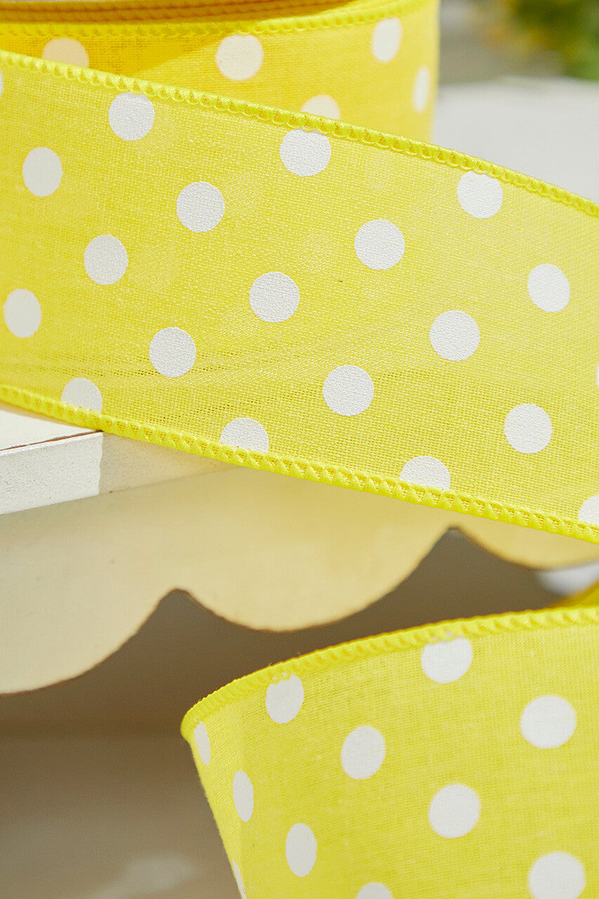 2.5"x 10 Yards Yellow Polka Dot Ribbon Cheerful Spring Wired Craft Ribbon