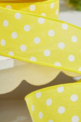 2.5"x 10 Yards Yellow Polka Dot Ribbon Cheerful Spring Wired Craft Ribbon