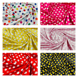 Polka Dot Satin 100 Percent Polyester Charmeuse Fabric - White Polka Dot On Red, 58" Width (1 Yard)