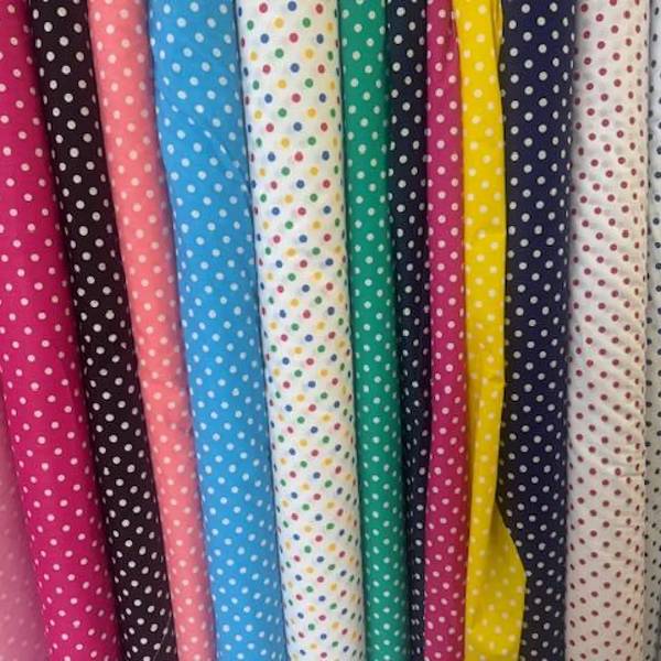 1 Yard Small Polka Dot Poly Cotton Fabric Multi Color for Apparel Crafts 60 Inch Width