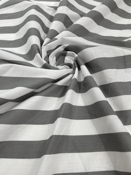Poly Cotton 1" Stripe Print Poly Cotton Fabric - Black/White, Navy Blue/White, Pink/White, Red/White, Red/Black, Silver/White, Turquoise/White, Yellow/White, Yellow/Black, Yellow/Lilac, 58" Width (1 Yard)