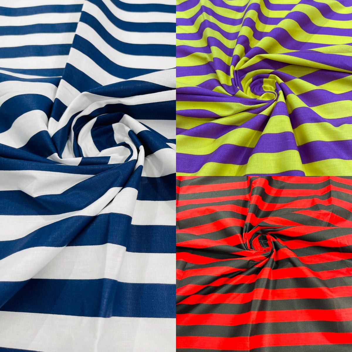 Poly Cotton 1" Stripe Print Poly Cotton Fabric - Black/White, Navy Blue/White, Pink/White, Red/White, Red/Black, Silver/White, Turquoise/White, Yellow/White, Yellow/Black, Yellow/Lilac, 58" Width (1 Yard)