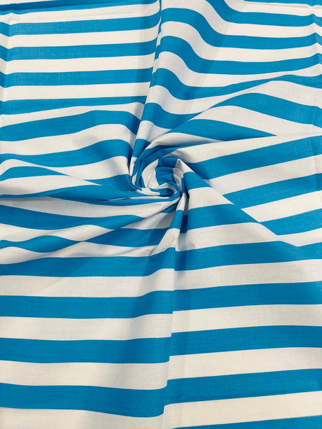Poly Cotton 1" Stripe Print Poly Cotton Fabric - Black/White, Navy Blue/White, Pink/White, Red/White, Red/Black, Silver/White, Turquoise/White, Yellow/White, Yellow/Black, Yellow/Lilac, 58" Width (1 Yard)