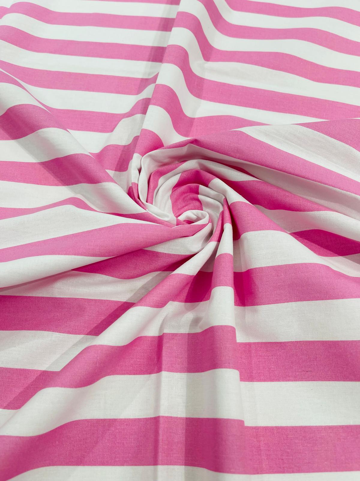 Poly Cotton 1" Stripe Print Poly Cotton Fabric - Black/White, Navy Blue/White, Pink/White, Red/White, Red/Black, Silver/White, Turquoise/White, Yellow/White, Yellow/Black, Yellow/Lilac, 58" Width (1 Yard)