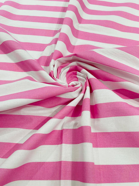 Poly Cotton 1" Stripe Print Poly Cotton Fabric - Black/White, Navy Blue/White, Pink/White, Red/White, Red/Black, Silver/White, Turquoise/White, Yellow/White, Yellow/Black, Yellow/Lilac, 58" Width (1 Yard)