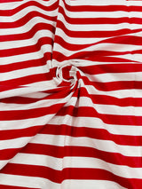 Poly Cotton 1" Stripe Print Poly Cotton Fabric - Black/White, Navy Blue/White, Pink/White, Red/White, Red/Black, Silver/White, Turquoise/White, Yellow/White, Yellow/Black, Yellow/Lilac, 58" Width (1 Yard)