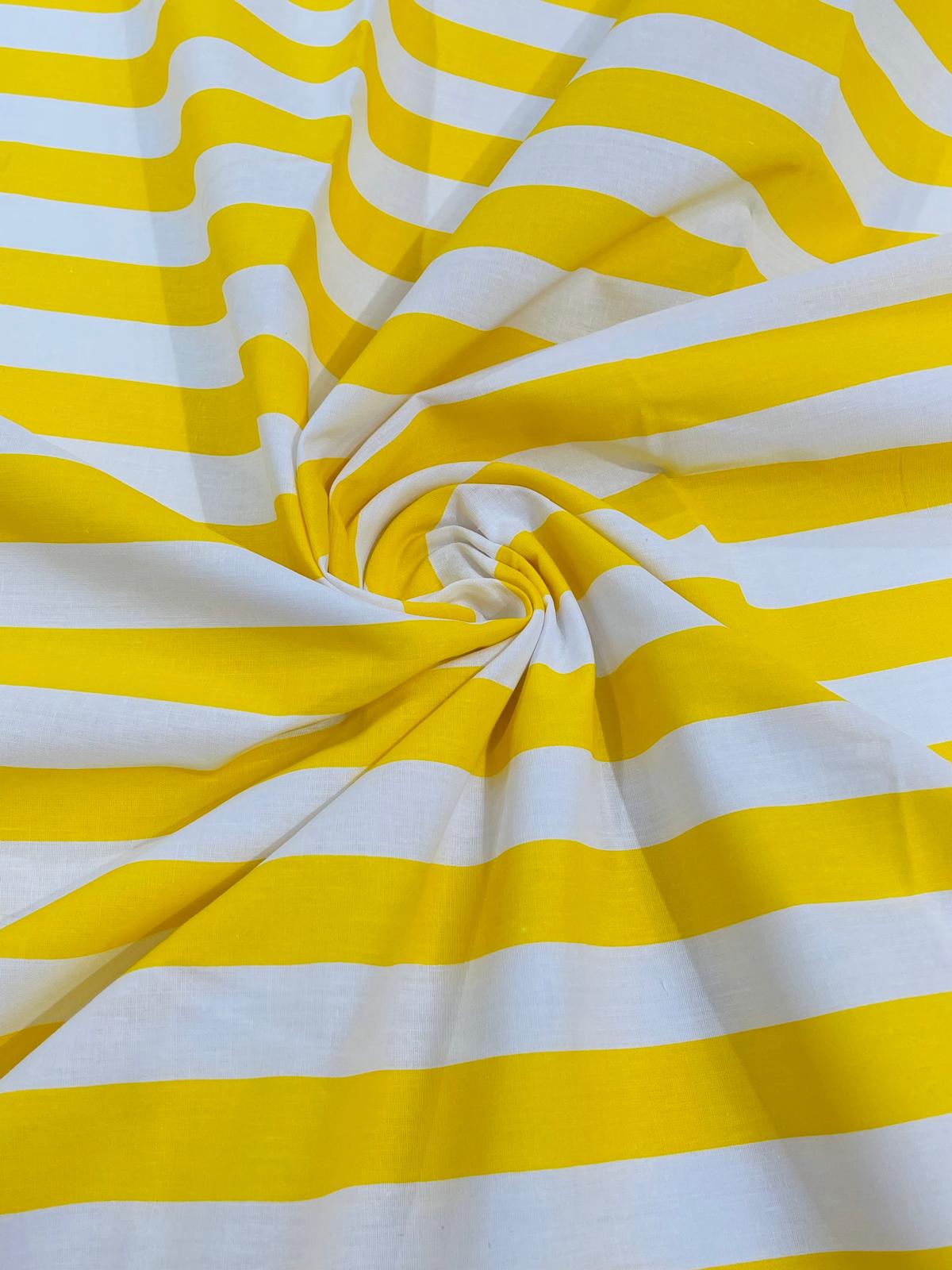 Poly Cotton 1" Stripe Print Poly Cotton Fabric - Black/White, Navy Blue/White, Pink/White, Red/White, Red/Black, Silver/White, Turquoise/White, Yellow/White, Yellow/Black, Yellow/Lilac, 58" Width (1 Yard)