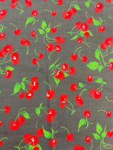 Poly Cotton Cherry Print Fabric - Black/White Cherry Fruit Print, 58-59" Width (1 Yard)