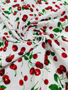 Poly Cotton Cherry Print Fabric - Black/White Cherry Fruit Print, 58-59" Width (1 Yard)