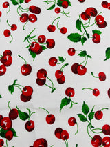Poly Cotton Cherry Print Fabric - Black/White Cherry Fruit Print, 58-59" Width (1 Yard)