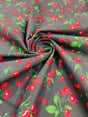Poly Cotton Cherry Print Fabric - Black/White Cherry Fruit Print, 58-59" Width (1 Yard)