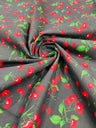 Poly Cotton Cherry Print Fabric - Black/White Cherry Fruit Print, 58-59" Width (1 Yard)