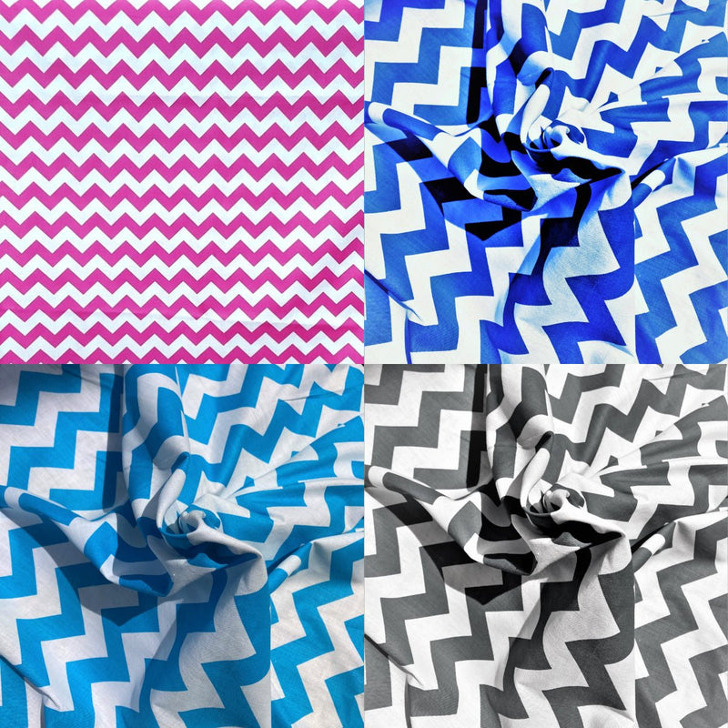Poly Cotton Chevron Print Fabric - Black On White Chevron Zig Zag, 58-60" Width, 1" Repeat (1 Yard)