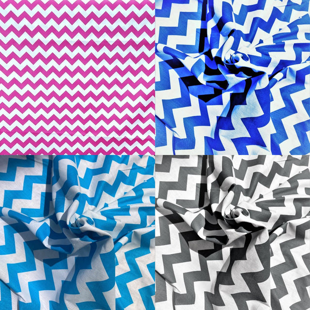 Poly Cotton Chevron Print Fabric - Black On White Chevron Zig Zag, 58-60" Width, 1" Repeat (1 Yard)