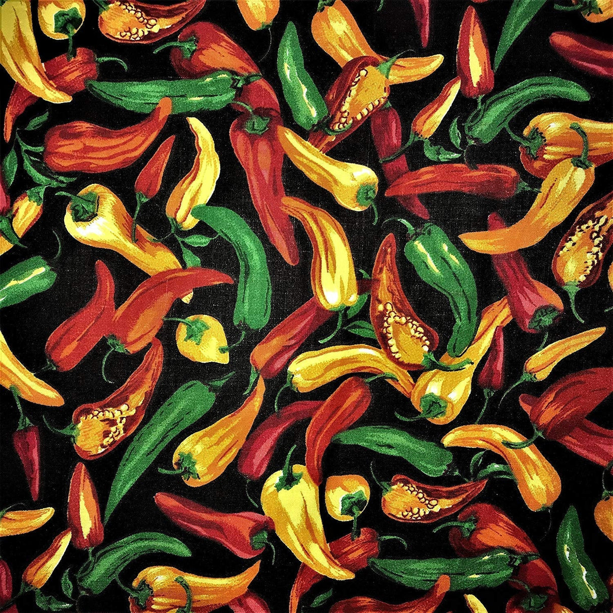 Chile Pepper Print Poly Cotton Fabric - Black And White Bandanna Print, 60" Width (By The Yard)