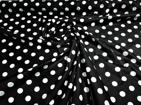 Poly Cotton Polka Dot Print Poly Cotton Fabric - Black Dot On Red, 58" Width (1 Yard)
