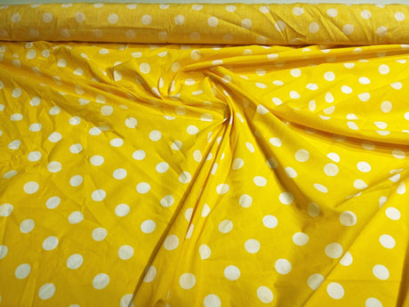 Poly Cotton Polka Dot Print Poly Cotton Fabric - Black Dot On Red, 58" Width (1 Yard)