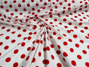 Poly Cotton Polka Dot Print Poly Cotton Fabric - Black Dot On Red, 58" Width (1 Yard)