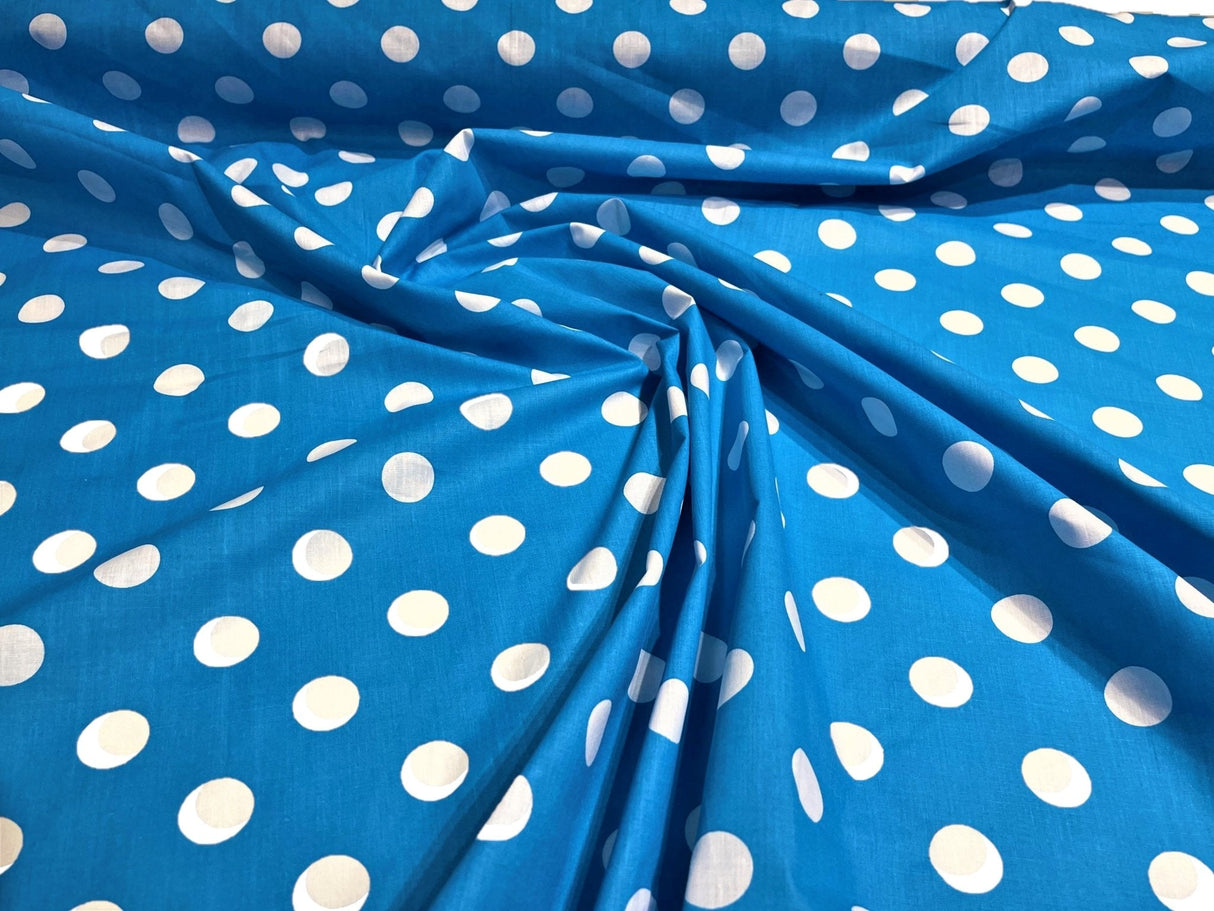 Poly Cotton Polka Dot Print Poly Cotton Fabric - Black Dot On Red, 58" Width (1 Yard)