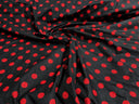 Poly Cotton Polka Dot Print Poly Cotton Fabric - Black Dot On Red, 58" Width (1 Yard)