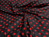 Poly Cotton Polka Dot Print Poly Cotton Fabric - Black Dot On Red, 58" Width (1 Yard)