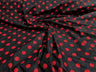 Poly Cotton Polka Dot Print Poly Cotton Fabric - Black Dot On Red, 58" Width (1 Yard)