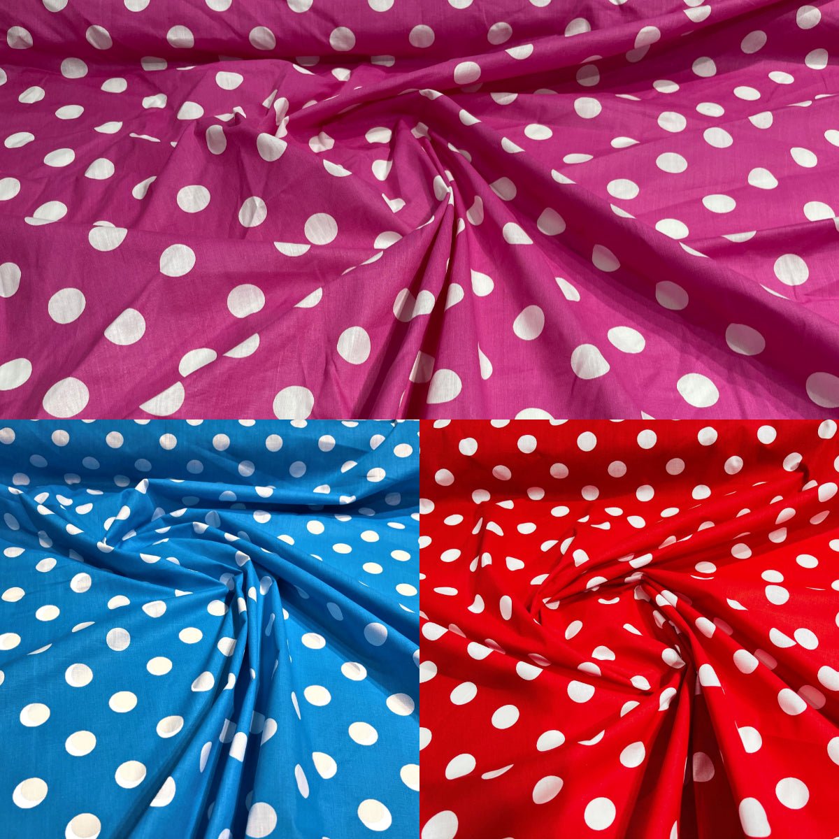 Poly Cotton Polka Dot Print Poly Cotton Fabric - Black Dot On Red, 58" Width (1 Yard)