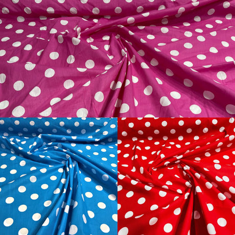 Poly Cotton Polka Dot Print Poly Cotton Fabric - Black Dot On Red, 58" Width (1 Yard)