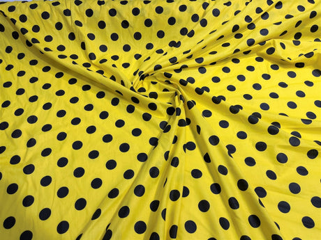 Poly Cotton Polka Dot Print Poly Cotton Fabric - Black Dot On Red, 58" Width (1 Yard)