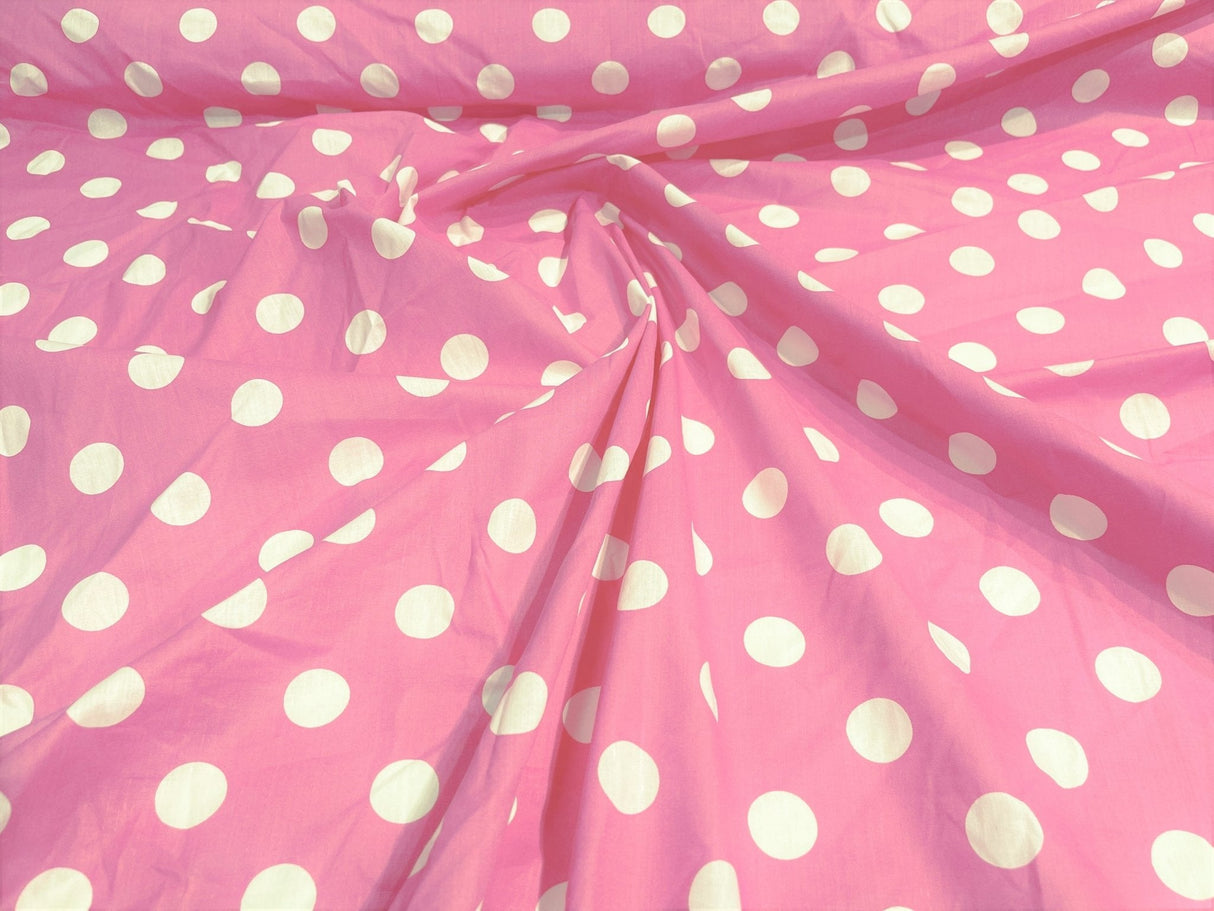 Poly Cotton Polka Dot Print Poly Cotton Fabric - Black Dot On Red, 58" Width (1 Yard)