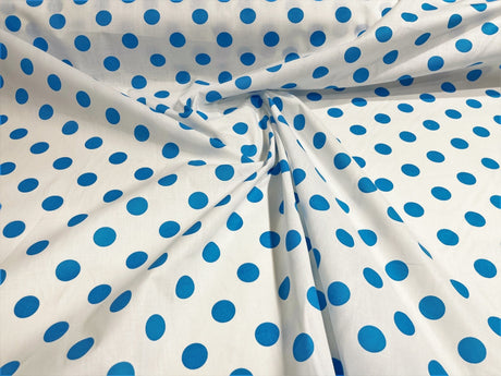Poly Cotton Polka Dot Print Poly Cotton Fabric - Black Dot On Red, 58" Width (1 Yard)