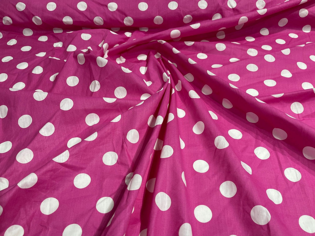 Poly Cotton Polka Dot Print Poly Cotton Fabric - Black Dot On Red, 58" Width (1 Yard)