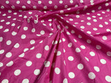 Poly Cotton Polka Dot Print Poly Cotton Fabric - Black Dot On Red, 58" Width (1 Yard)