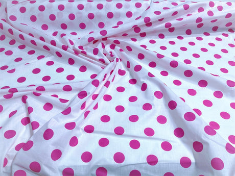 Poly Cotton Polka Dot Print Poly Cotton Fabric - Black Dot On Red, 58" Width (1 Yard)