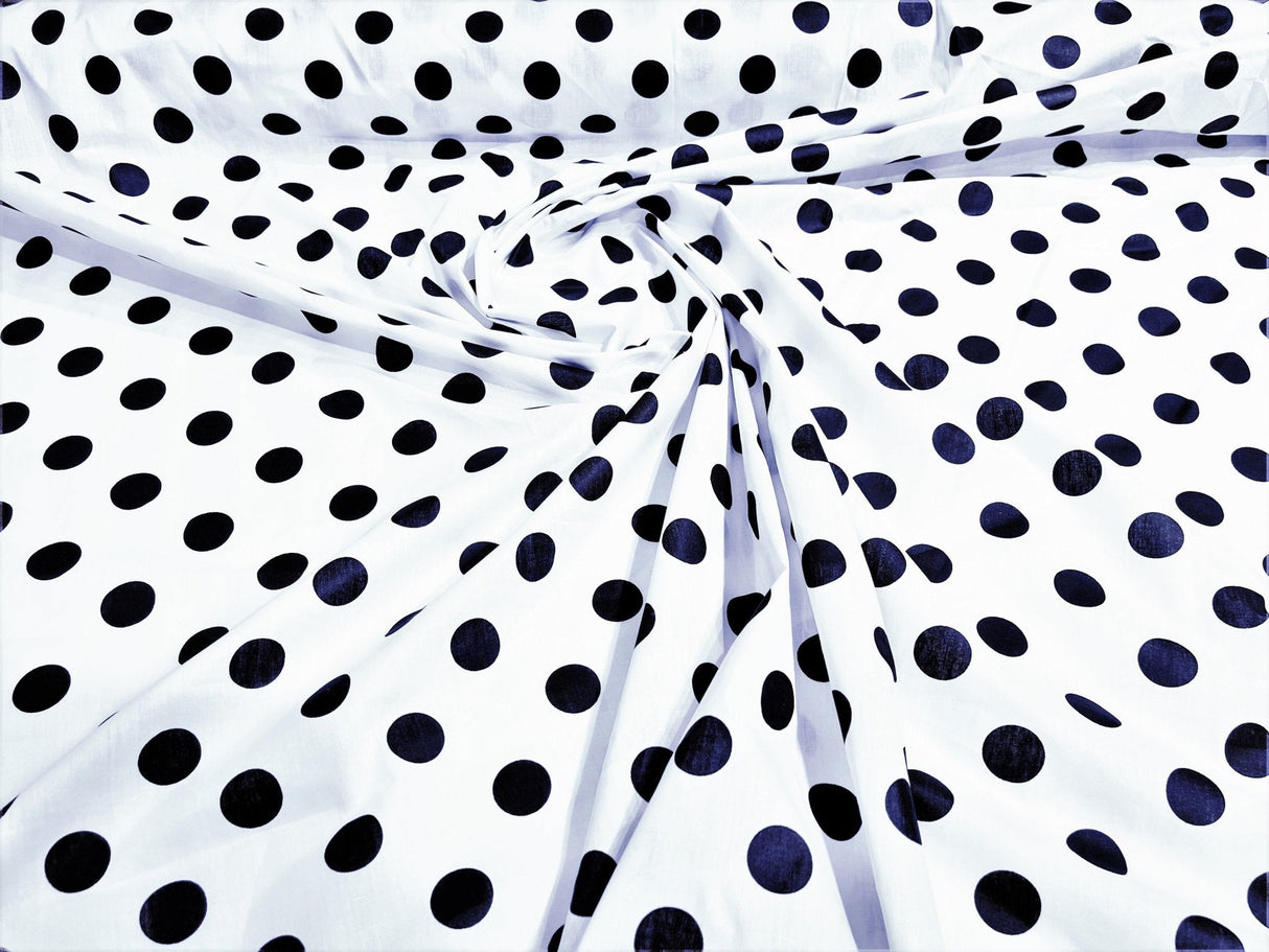 Poly Cotton Polka Dot Print Poly Cotton Fabric - Black Dot On Red, 58" Width (1 Yard)