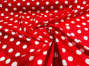 Poly Cotton Polka Dot Print Poly Cotton Fabric - Black Dot On Red, 58" Width (1 Yard)
