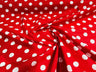 Poly Cotton Polka Dot Print Poly Cotton Fabric - Black Dot On Red, 58" Width (1 Yard)