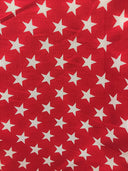 Poly Cotton Star Print Poly Cotton Fabric - Red Stars On White, 58" Width (1 Yard)