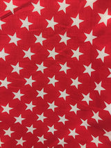 Poly Cotton Star Print Poly Cotton Fabric - Red Stars On White, 58" Width (1 Yard)