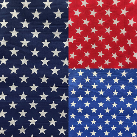 Poly Cotton Star Print Poly Cotton Fabric - Red Stars On White, 58" Width (1 Yard)