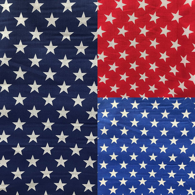 Poly Cotton Star Print Poly Cotton Fabric - Red Stars On White, 58" Width (1 Yard)