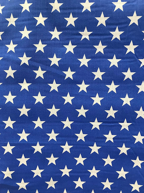 Poly Cotton Star Print Poly Cotton Fabric - Red Stars On White, 58" Width (1 Yard)