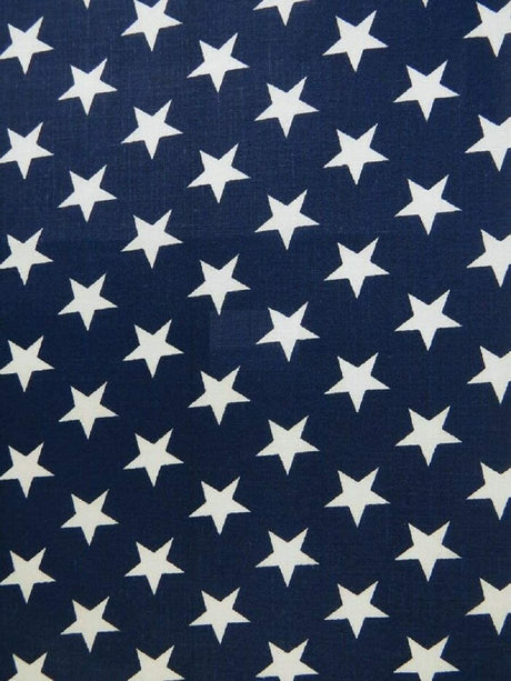 Poly Cotton Star Print Poly Cotton Fabric - Red Stars On White, 58" Width (1 Yard)
