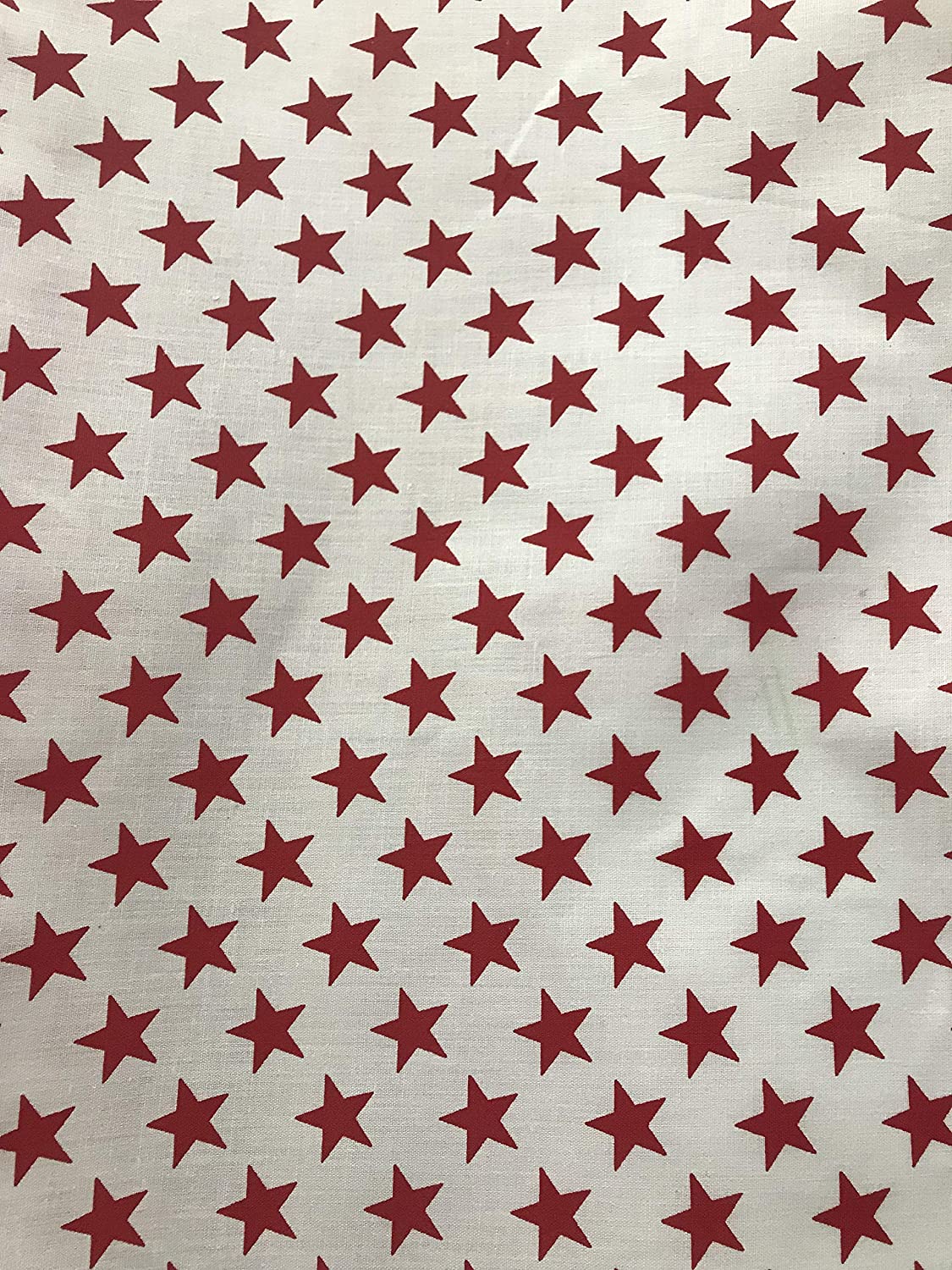Poly Cotton Star Print Poly Cotton Fabric - Red Stars On White, 58" Width (1 Yard)