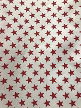 Poly Cotton Star Print Poly Cotton Fabric - Red Stars On White, 58" Width (1 Yard)