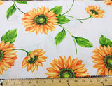 Poly Cotton Sun Flower Print Poly Cotton Fabric - Sunflower Print, 58-59" Width, Red, Royal Blue, White (1 Yard)