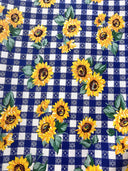 Poly Cotton Sun Flower Print Poly Cotton Fabric - Sunflower Print, 58-59" Width, Red, Royal Blue, White (1 Yard)