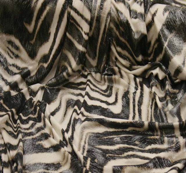 Poly Spandex 1D363 White/Brown With Silver Foil Fabric - White/Brown, Silver Foil, 58/60" Width