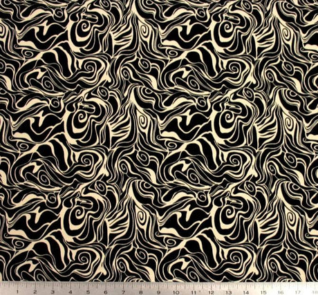 Wool Peach Polyester Fabric - Black/Ivory Print, 58/60" Width